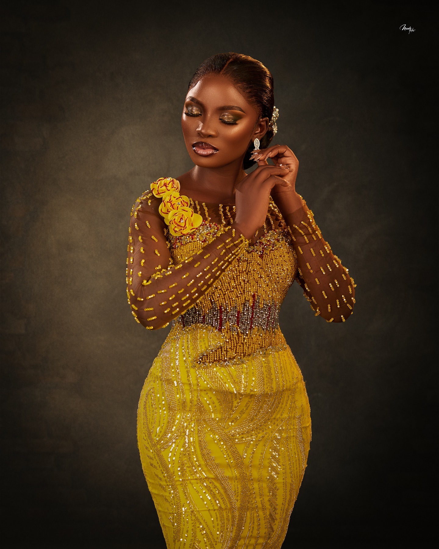 Aso Ebi 2025 Yellow Mermaid Prom Dresses Beaded Flowers Sequined Luxurious Evening Formal Party Second Reception Birthday Gowns Dress For Special Occa