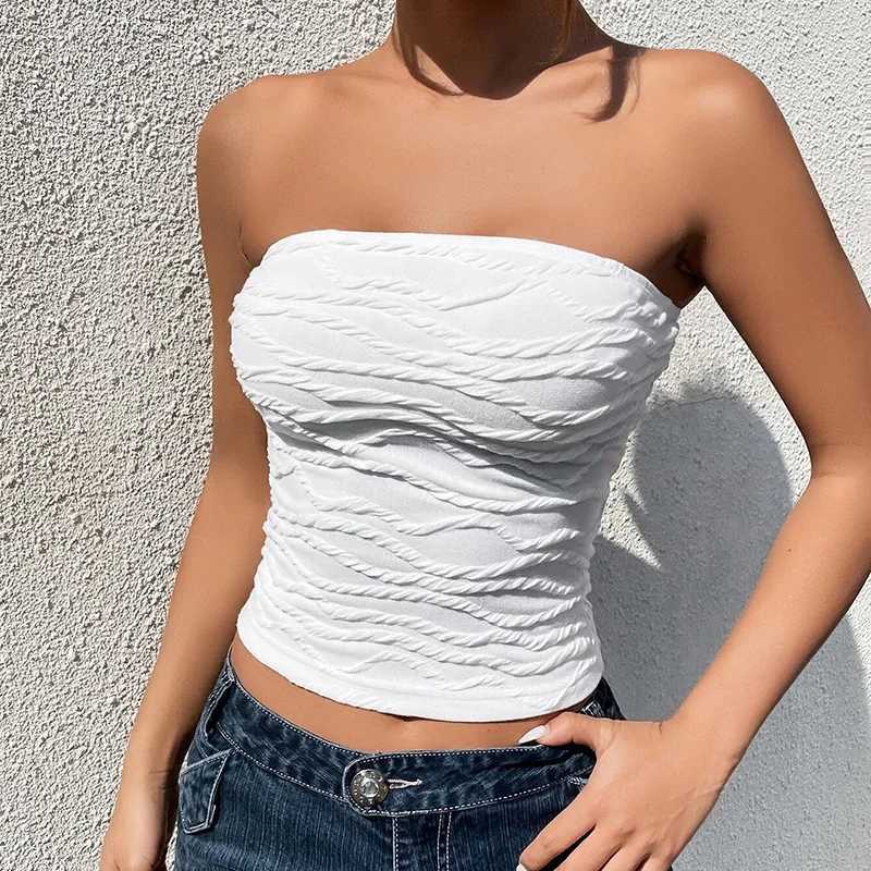 2024 Summer Y2K Streetwear Crop Tops Tees Sveless Slim Tube Tank Strapless Backless Sexy Ruched White Corset Crop TopXJ250212