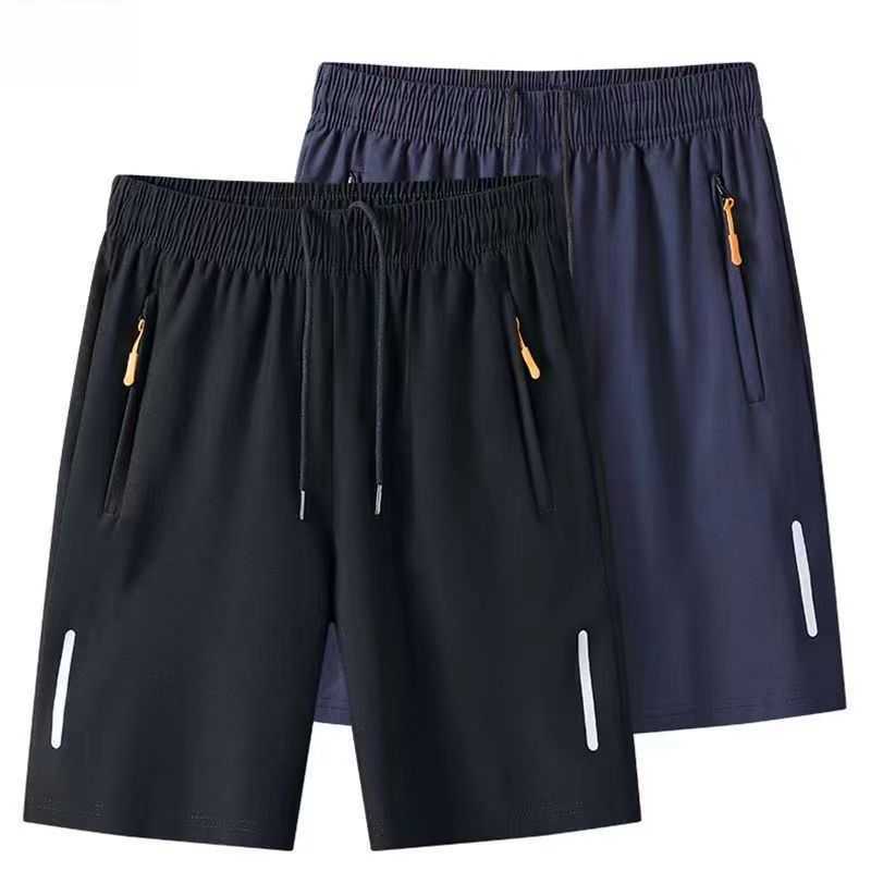 Summer ultra-thin ice silk mens five quarter pants trend sports fast drying zipper loose casual running ice silk pants 2023 W250212