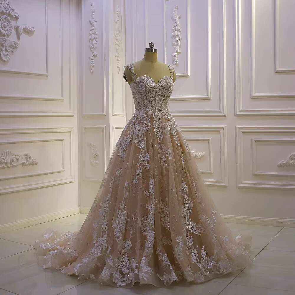 Customized Am1284 Champagne Spaghetti Straps Beach A-E Wedding Dress