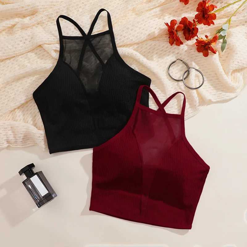 Sexy Mesh Camisole Crop Top Corset Seamless Backless Underwear Hot Fashion Women Casual Tank Top Bralette Adjustable LingerieXJ250212