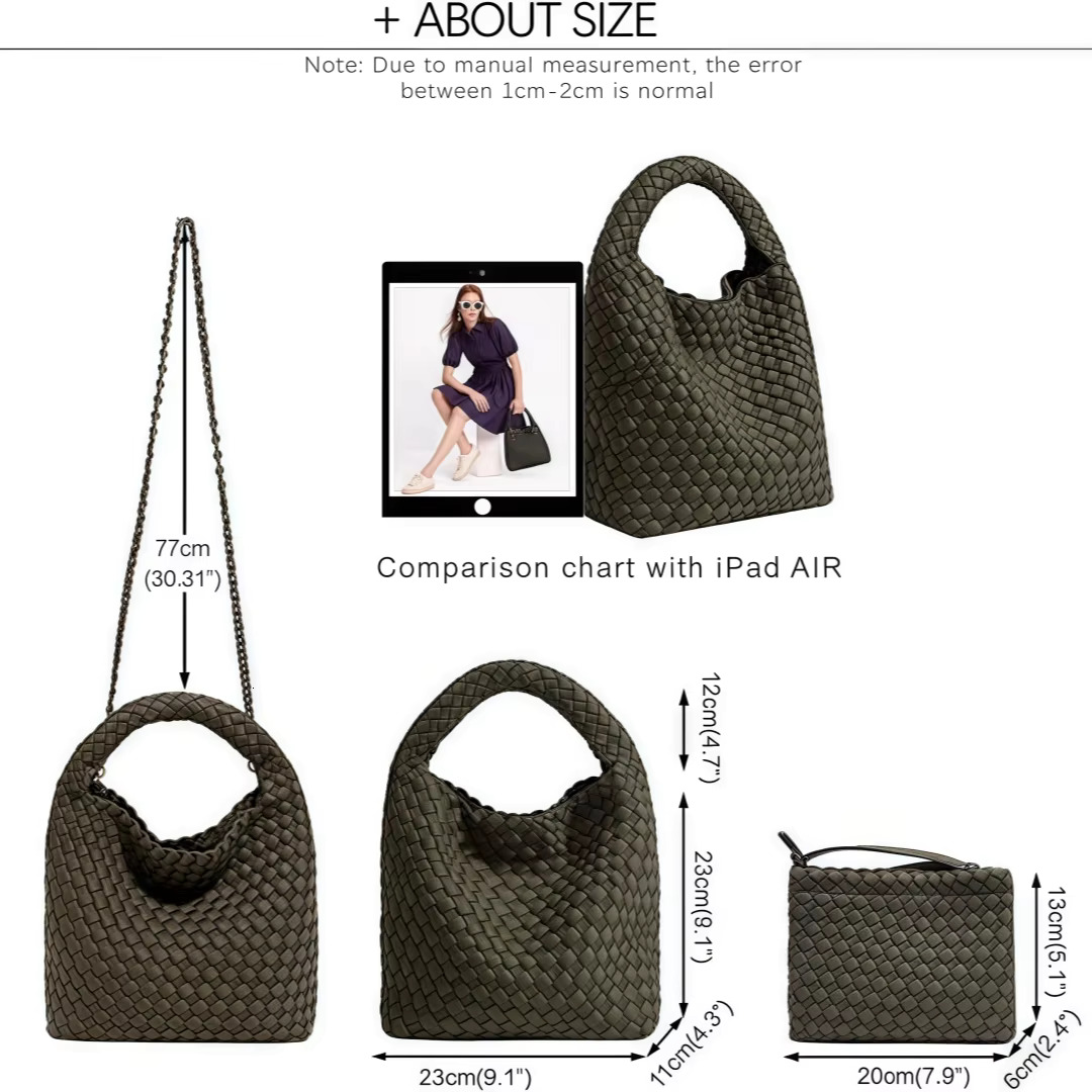 Neoprene Weave for Women Ladies Crossbody Handbag Trendy Shoulder and Bucket Bag, Top-handle Tote Hobo Satchel with Purse