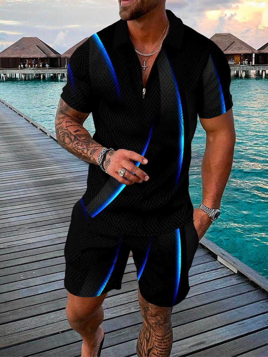 Summer 3D digital printing set for mens casual polo shirt set W250212
