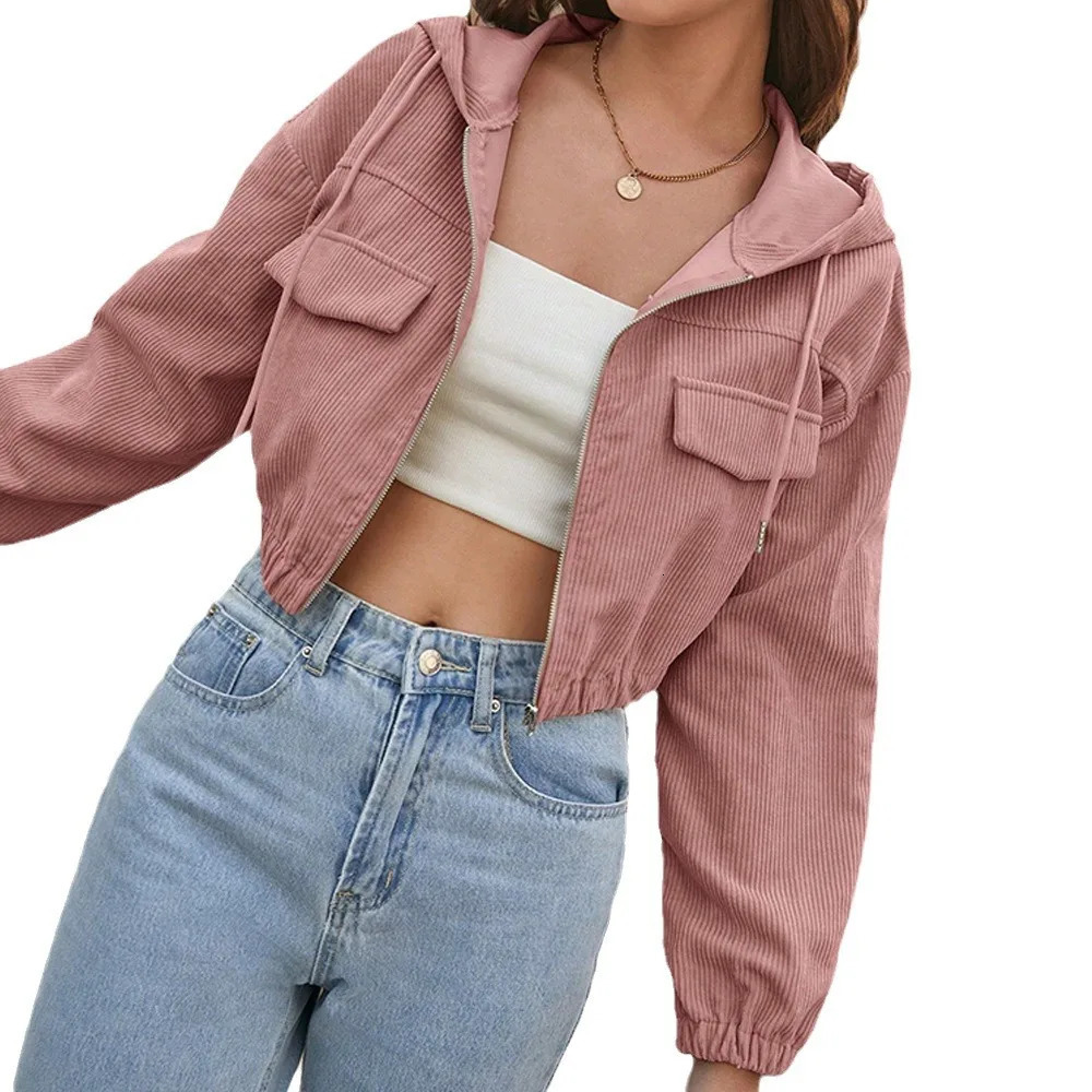 Womens Jacket Spring Autumn Female Solid Color Zipper Sweat Jacket Ladys Pocket Casual Cropped Sport Coats Womens Outwears 250212