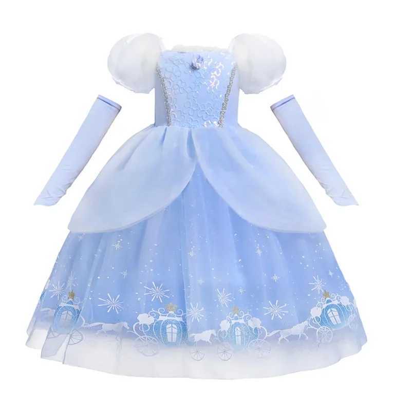2024 Princess Cinderella Dress for Girls Sequin Birthday Par Ball Gown Luxury Clothes Halloween Carnival Costume for Kids 3-8TXJ250117