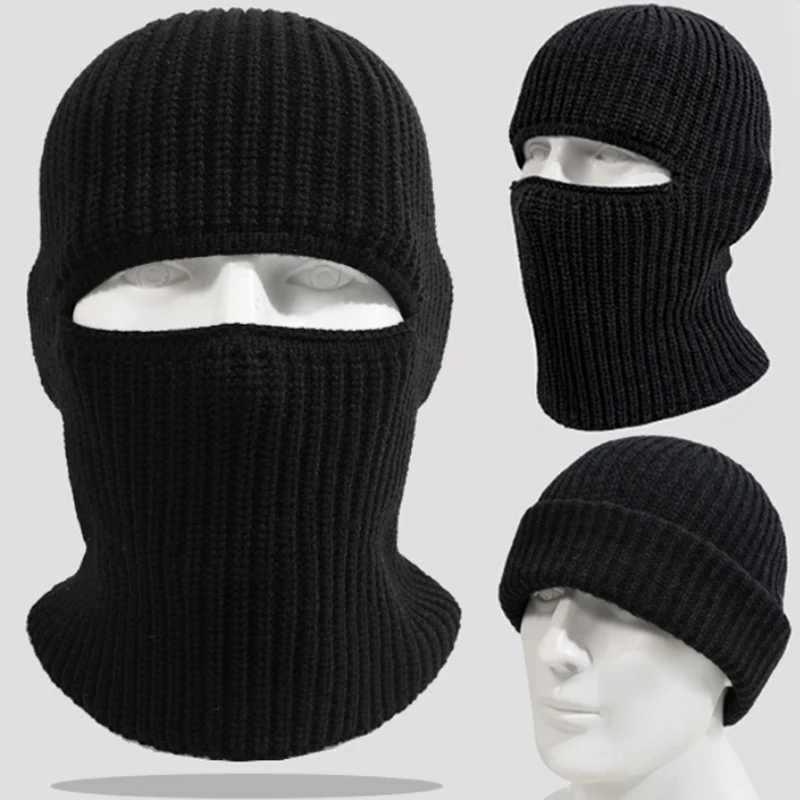 2-in-1 Mask Beanies Hat Mens Winter Balaclava Hat Knitted Hat Fashionable Fl Facial Ski Hat Tactical Bicycle Ear Hood Knitted X250212