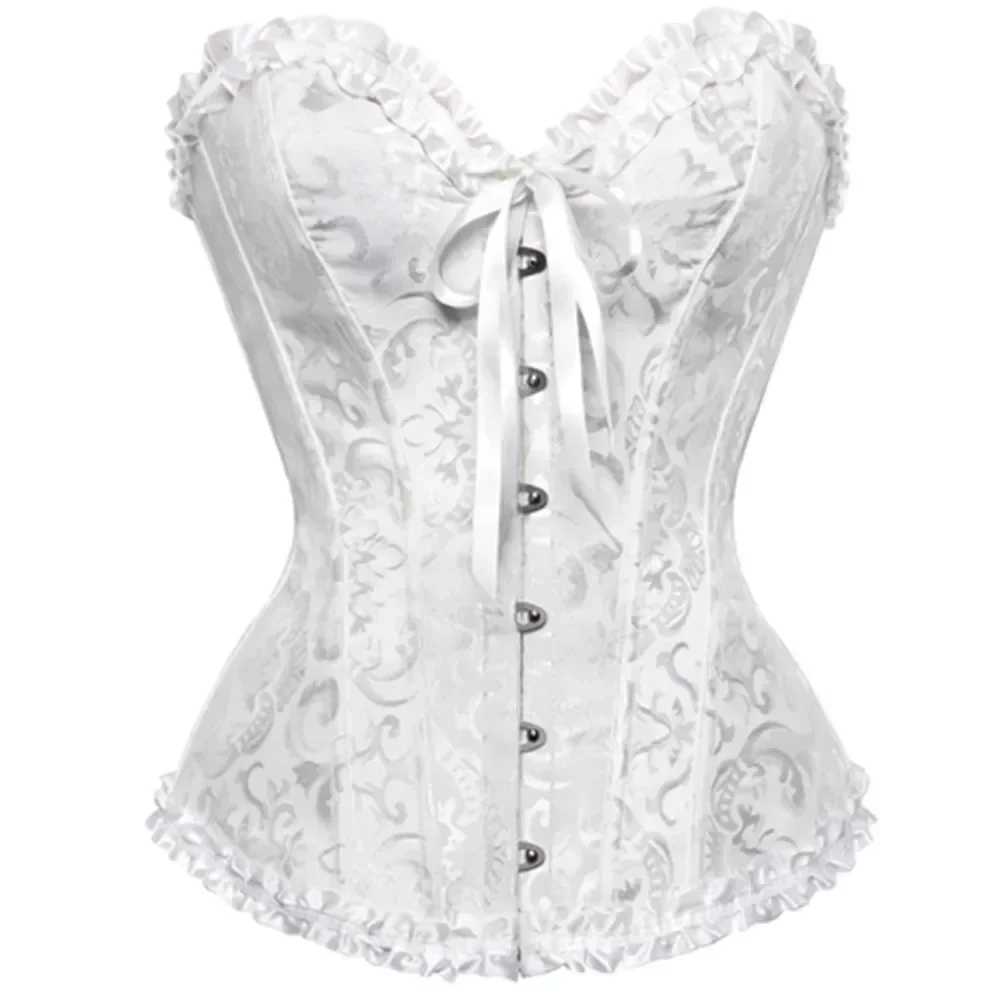 Sexy Bustiers And Corsets Floral Lace Tops Shapewear For Women Vintage Corset Gothic Overbust Satin Jacquard CorsetsXJ250304