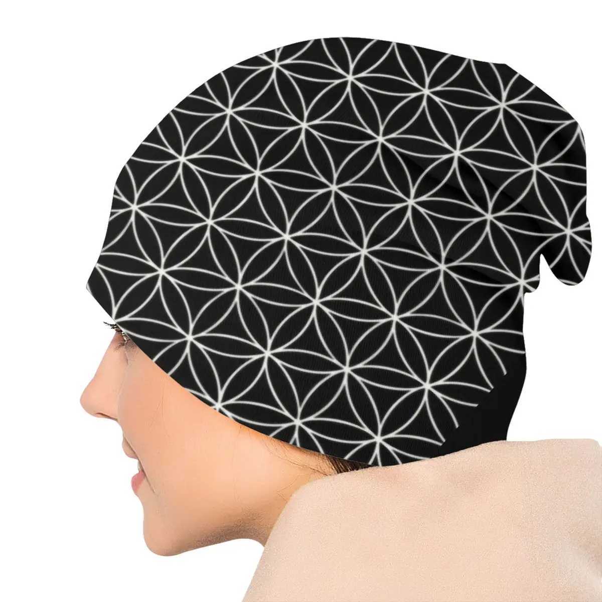 Trendy Sacred Geetry Flower Of Life Bonnet Hat Knitted Hat Mens Fashion Unisex Mandala Winter Warm Sklies Beanies Caps X250212
