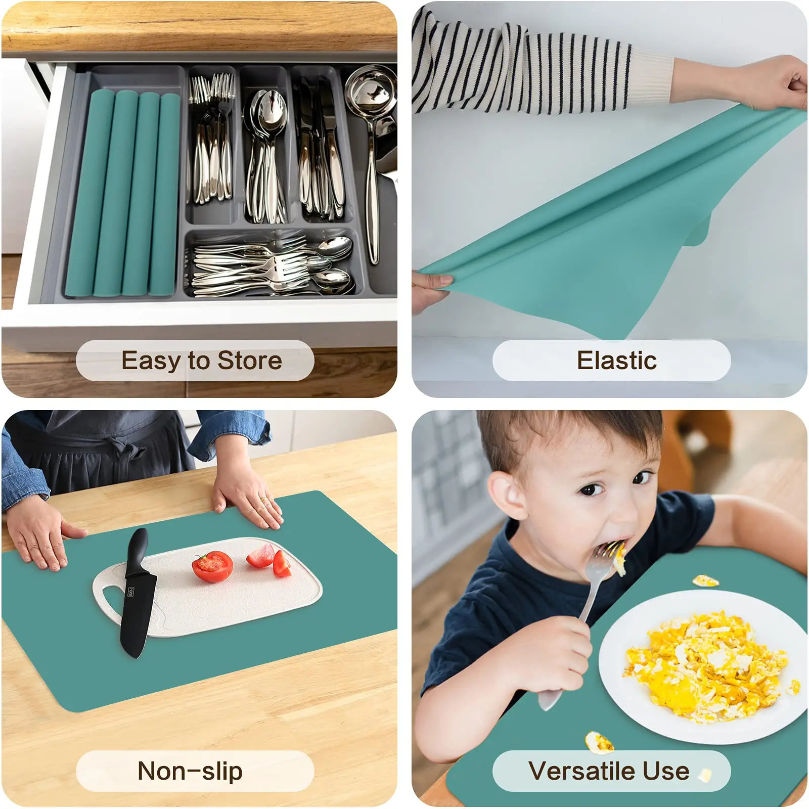 60/40cm Oversized Food Grade Silicone Waterproof Placemat Heat Insulation Anti-Sding Washable Table Mat For Kitchen Dinner 250206