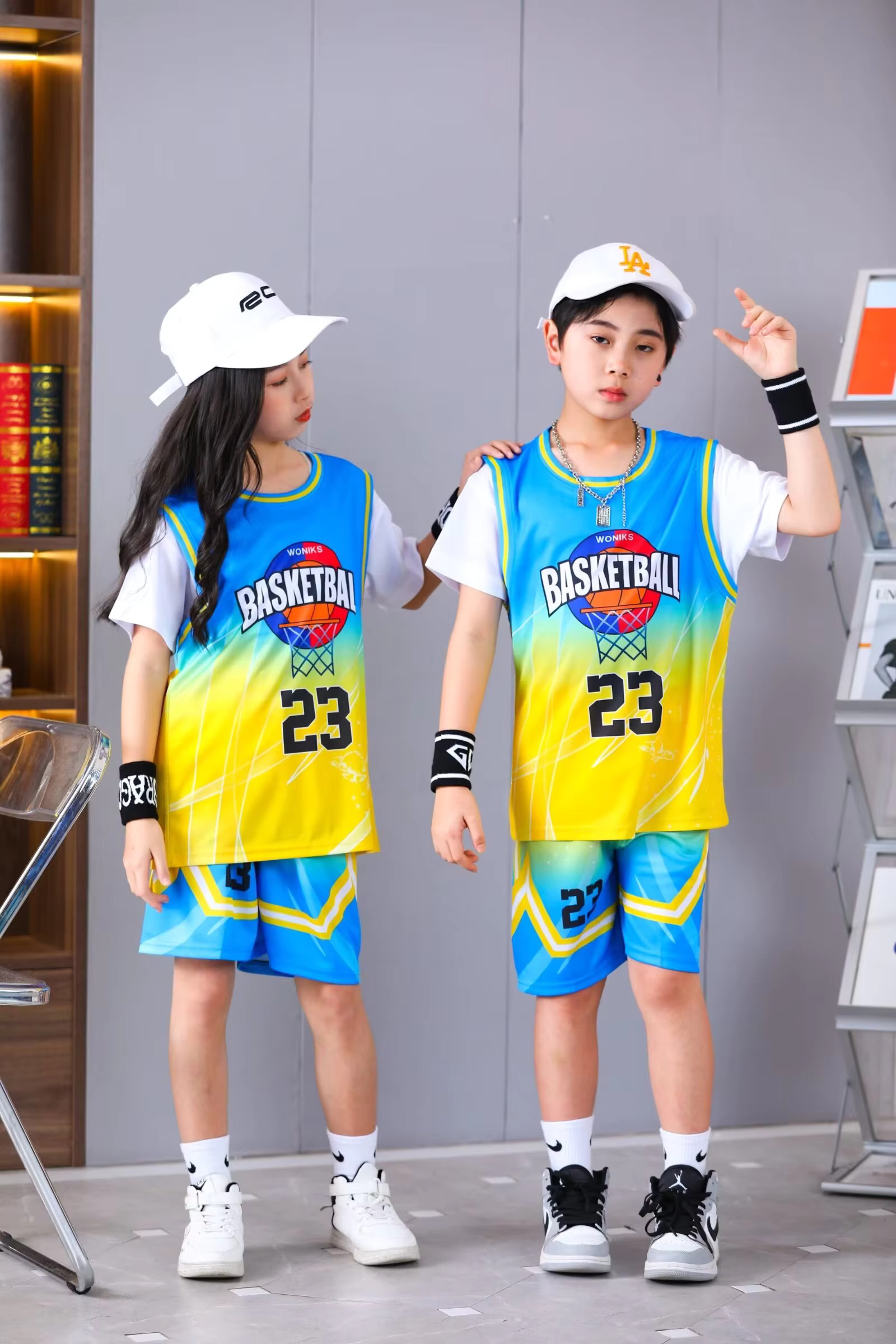 American Children's Clothing Suit Quick-Drying Sweat-Absorbent Boys Girls No.23 Basketball Jerseys Fake Two-Piece Uniform Kit Pr