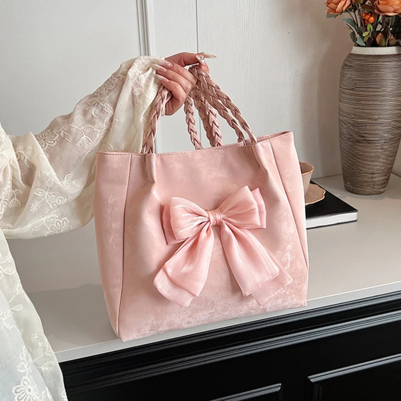 Womens Shoulder Bag with Bows Versatile Casual Hand-held Tote Bag Womens Bag Simple Spacious Trendy Crossbody Bag Bag 250207