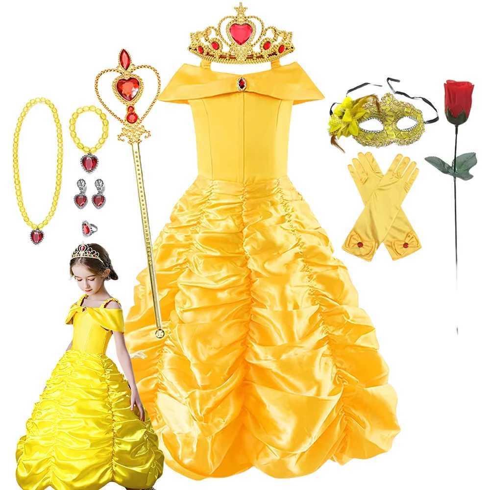 Yellow Princess Dress Halloween Cosplay Costumes Beau and The Beast Kid Dress For 2-10Y Girls Birthday Par Children ClothingXJ250117