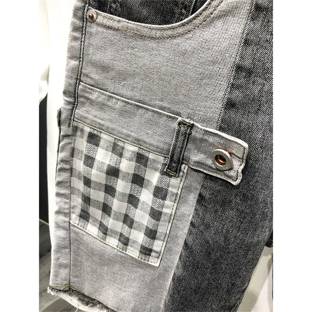 Pants mens jeans short hole streetwear Harajuku ultrathin straight denim shorts summer casual bag open top 250211