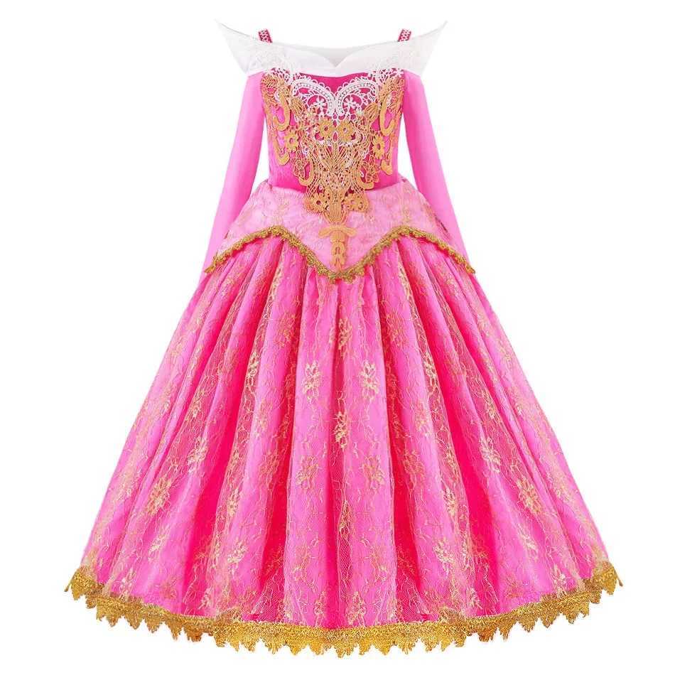 Girls Sleeping Beau Cosplay Dress Long Sleeve Off Shoulder Kids Christmas Par Princess Clothing Halloween Aurora CostumeXJ250117