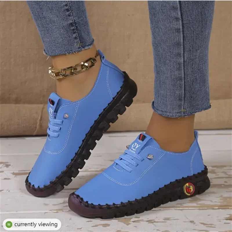 Sneakers Women Shoes Loafers Lace Up Leather Flat Spring Casual comfortable Mom Shoe Mujer Zapatos Chaussure Femme 250207