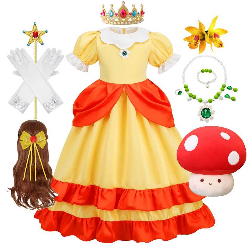 Game Princess Daisy Cosplay Costume Girls Cute Lolita LED Light Flashing Dress Fancy Halloween Carnival Wig Uniforms Clothing 6XJ250117