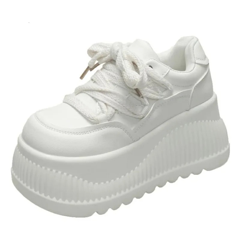 8.5CM Synthetic Microfiber Leather Women Platform Wedge Ladies Chunky Sneakers 2024 High Fashion Vulcanize Pumps Shoes 250207
