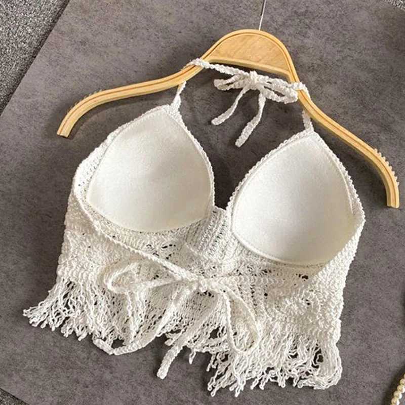 Summer Ladies New Vintage With Bra Pads Backless Hanging Neck Halter Resort Style Beach Sexy Cute Short Design Tank TopsXJ250212