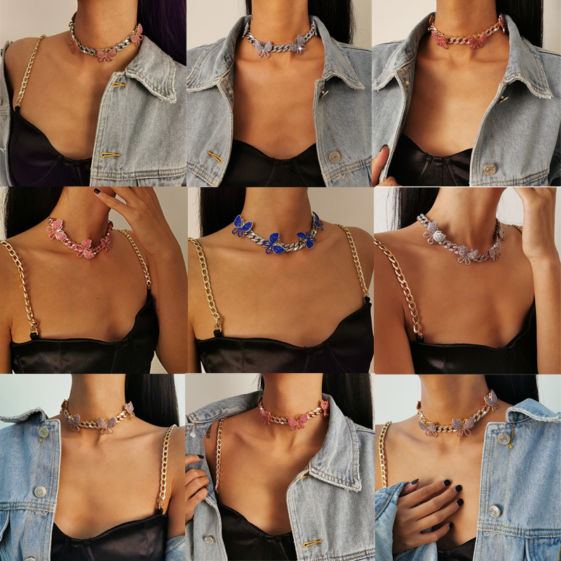 designer New exaggerated Cuban butterfly with hip-hop punk personality and dia studded necklace for fashion accessories adjustable
