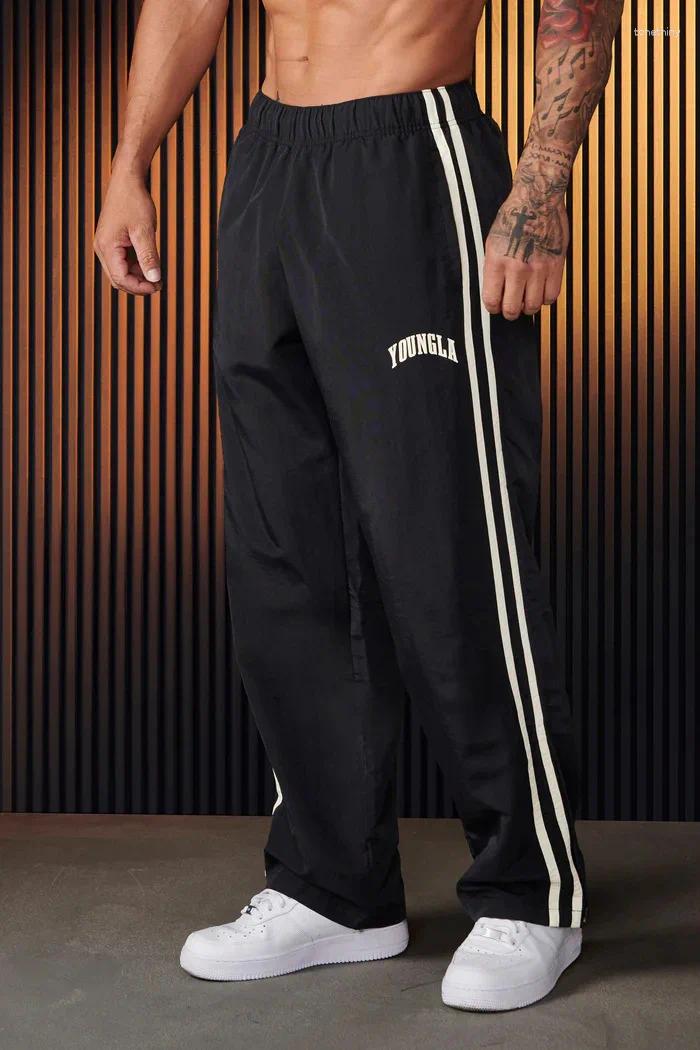 Mens Sweat Gym Joggers Mid Waist Casual Jogger Pants for Men with Splicing Strips Ya Fashion Wide Leg Pan Z260315