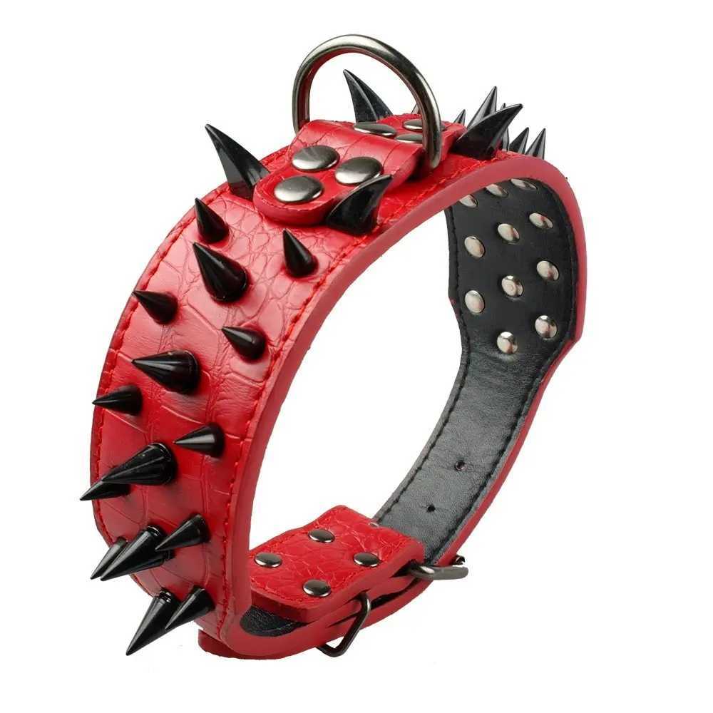 Dog Harnesses 2 Wide Sharp Spiked Studded Leather Dog Collars Pitbull Bulldog Big Dog Collar Adjustable For Medium Large Dogs Boxer S M L XL H250217