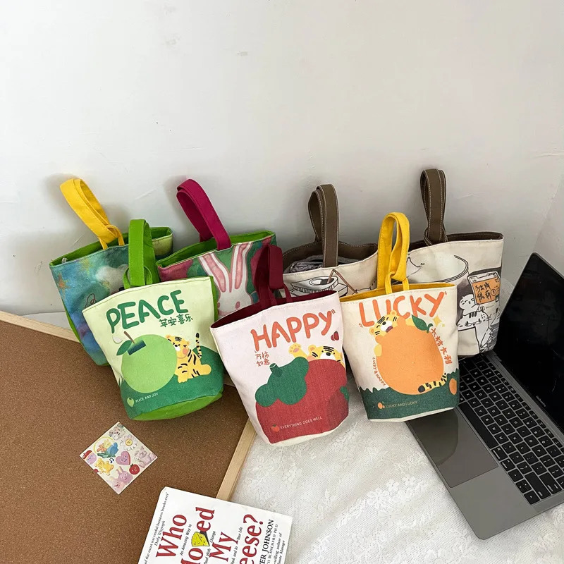 Oil Painting Tote Bag Japanese Cute Printing Shoulder Bag Outdoor Portable Handbag Cartoon Student Canvas Bag Shopping Bag 250207