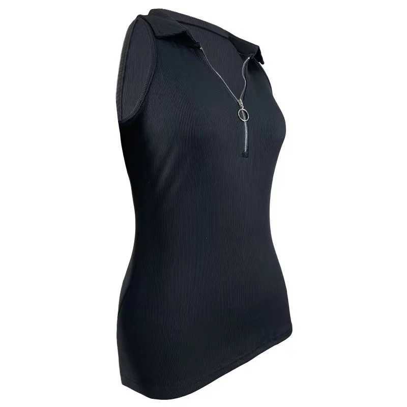 Europe and the United States new spring and summer solid color pit strip lapel zipper vest women fashion casual T-shirt womensXJ250212