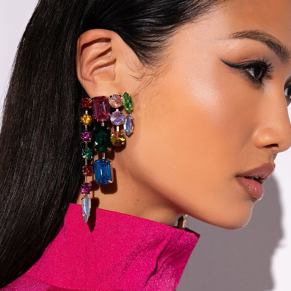 Love ear clip pendant 2PCS/LOT Colorful women's tassel rhinestone earrings exaggerated accessories women's earrings
