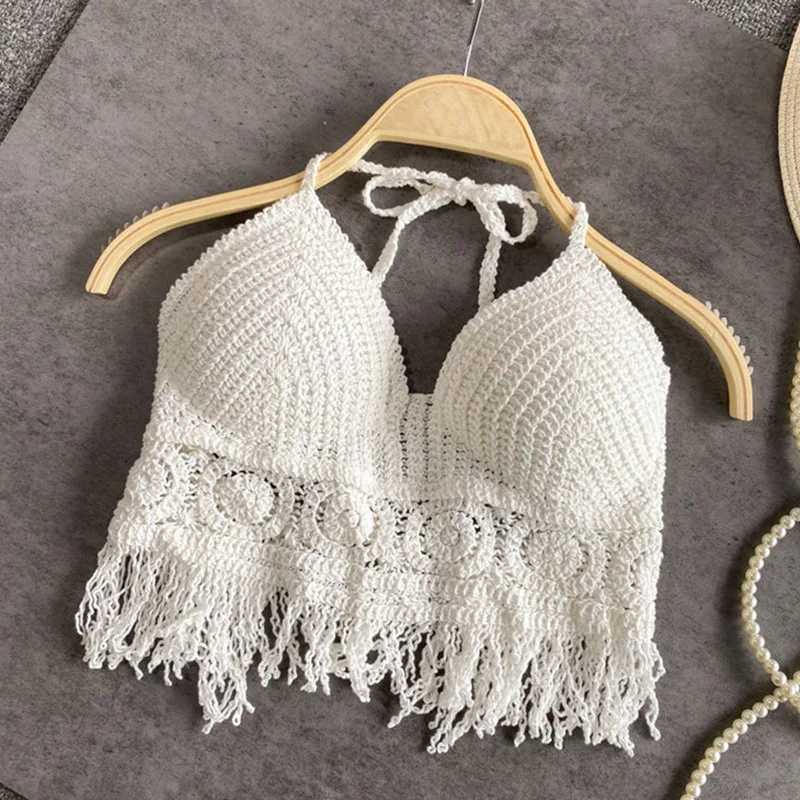 Summer Ladies New Vintage With Bra Pads Backless Hanging Neck Halter Resort Style Beach Sexy Cute Short Design Tank TopsXJ250212