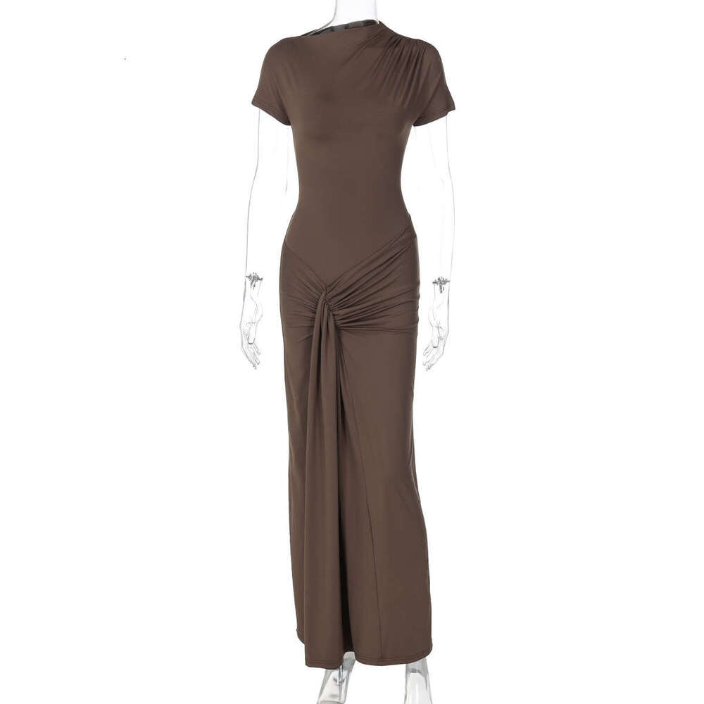 Hot selg in Europe and America, autumn products, fashionable temperament, slim fit, pleated lace up short sleeved dress, women's wholesale, 2025 