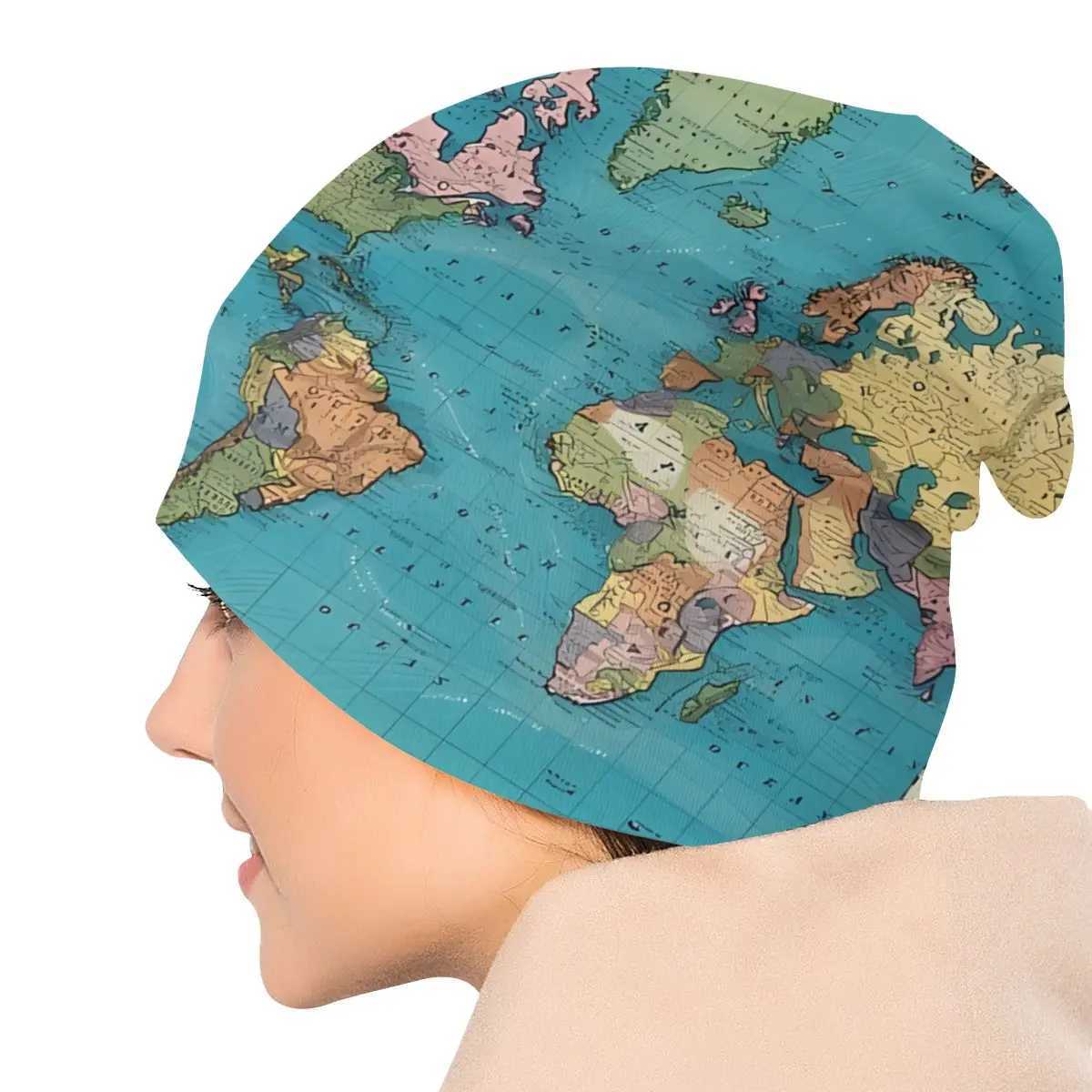 1897 Outdoor Thin Bonnet For Men Wen World Map Sklies Beanies Ski Caps X250212