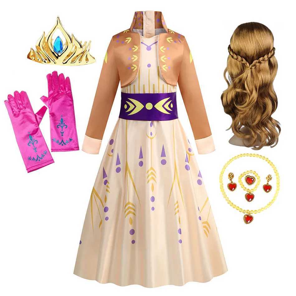 Snow Queen 2 Anna Royal Ball Gown Girls Princess Apparel Carnival Dress Cosplay Movie Costume Kids Halloween Anna VestidoXJ250117