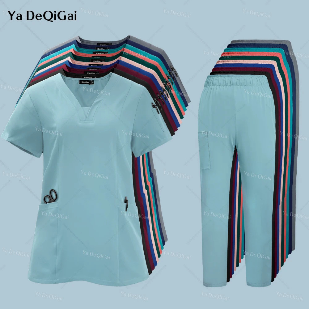 est Nursing Clothing Pink Blue Doctor Nurse Uniforms Women Men Scrubs Sets Tops Pants Beauty Salon Workwear 250115