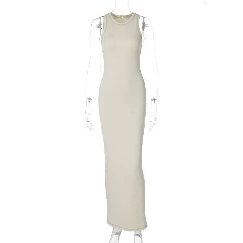 Women's summer product solid color slim fit round neck sleeveless dress wholesale 2025 new casual fashion trend clothing