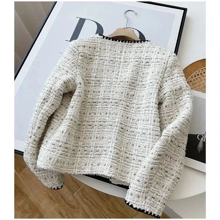 Spring Autumn Jacket Fashion Sweet Tweed Blazers Women French Elegant Office Lady Woolen Short Suit Coats 250210