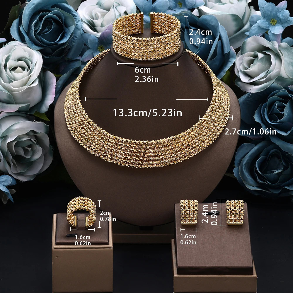 Dubai Wedding Bridal Full Jewelry Sets For Women Party Nigeria Gold Plated Beads Choker Necklace Jewelry Set 250211