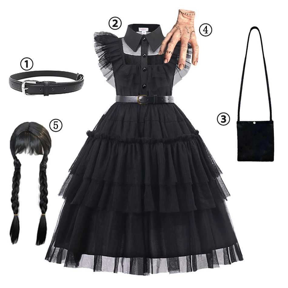 Wednesday Merlina Costumes Dresses For Girls A-line Skirt Bat Ball Gown Cobweb Dress Halloween Carnival Par Clothing For KidsXJ250117