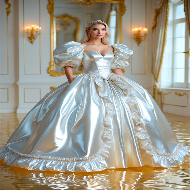Princess Victorian Wedding Dress 1920s Renaissance Medieval Ball Gown Bridal Dress Short Sleeve Ethereal Civil War Bride Dress 2025 Caucasian Armenian