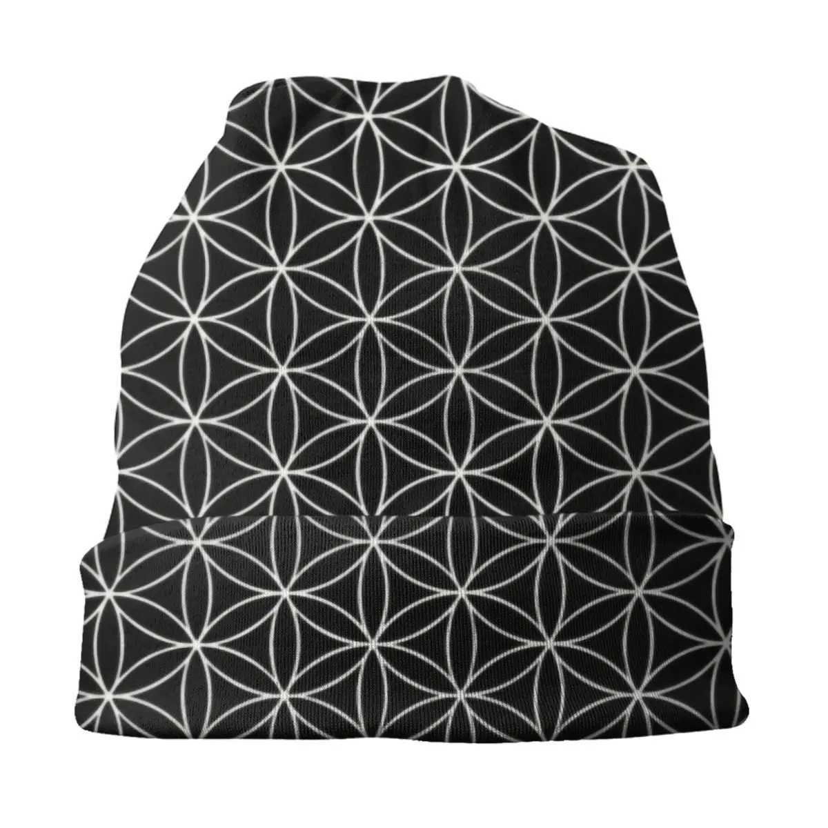 Trendy Sacred Geetry Flower Of Life Bonnet Hat Knitted Hat Mens Fashion Unisex Mandala Winter Warm Sklies Beanies Caps X250212