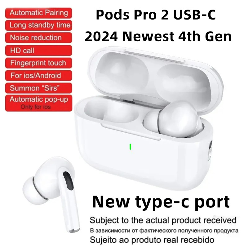 Usb c earbuds 4th gen Pro 2 With ANC USB C TWS Earphones Wireless Headphones Active Noise Cancellation Pods 2nd Bluetooth Earphone Headset USB-C charg