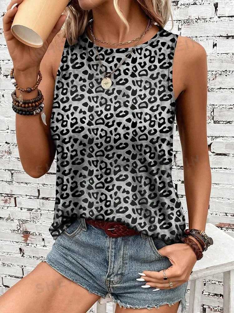 Outdoor Street Fashion Womens Sveless T-shirt Summer Casual Daily Crew Neck Tank Top Leopard Print Womens Ele Tank TopXJ250212