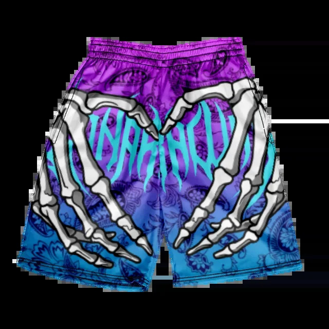 2024 Summer Classic Skull Beach Short Pants Fashion Skeleton Hand Print Men Women Gym Shorts Quick Drying Trunks Ice 250211Z