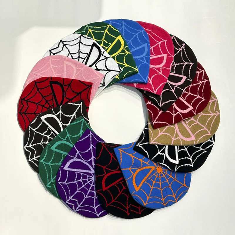 New Fashion Knitting Spider Web Design Hat for Men Plover and Cap Y2k Goth Warm Beanie Hats New Hip-hop Street Cap X250212