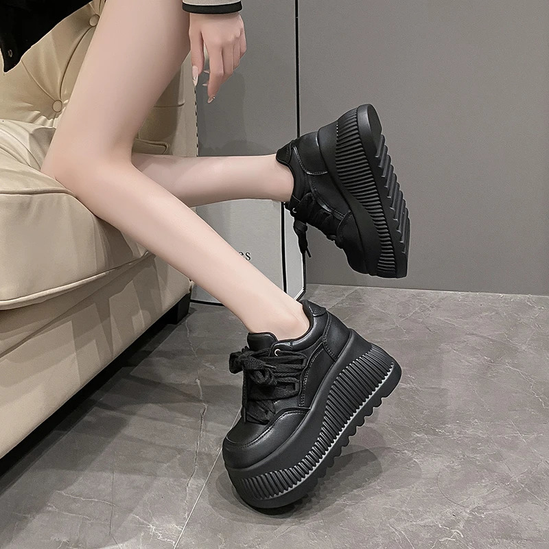 8.5CM Synthetic Microfiber Leather Women Platform Wedge Ladies Chunky Sneakers 2024 High Fashion Vulcanize Pumps Shoes 250207