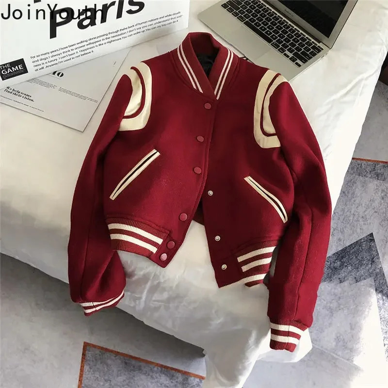 Womens Clothing Fashion Jackets Woman Thicked Casual Red Baseball Uniform Ropa Mujer Loose Korean Oversized Coat Y2k Tops 250212