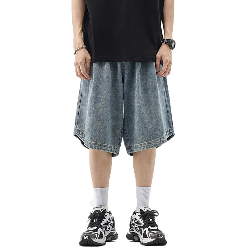 Flared Denim Shorts Mens and Womens Fashion High Street Plus Size Loose Casual Plankton Handsome Five Cent 250211