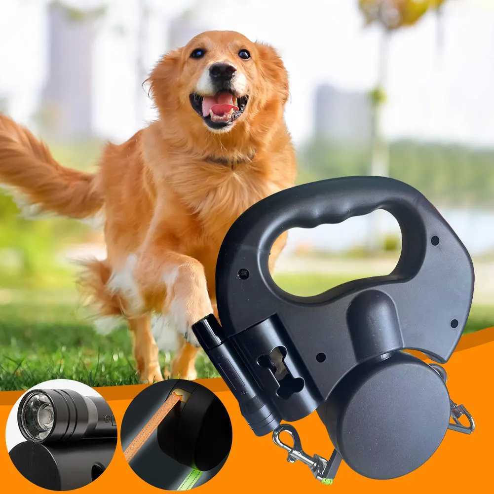 Dog Collars Double Headed Leash Walking 360 Degree Swivel Dual Pet with LED Light Retractable for 2 Dogs H250208