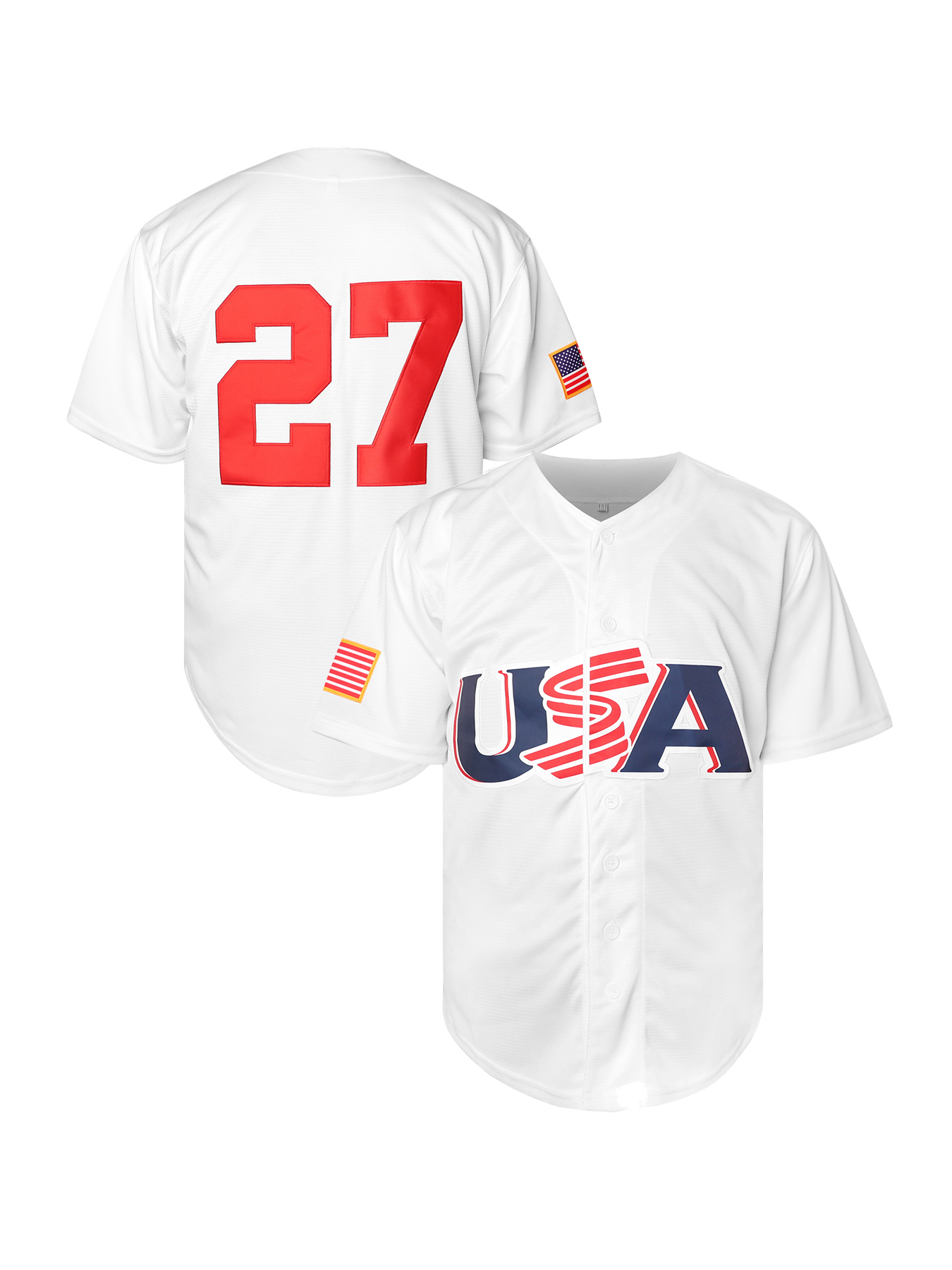 Custom White USA Baseball Jersey Breathable Striped Short Sleeve Shirt with Letter Embroidered Design for Training and Competition Blank No Name Men W