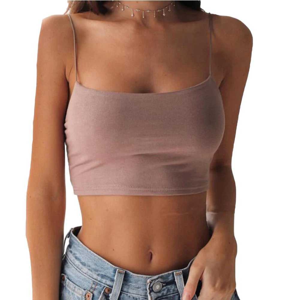 Sexy Women Solid Color Spaghetti Straps Slim Camisole Crop Top Bottoming Blouse Vest strap top shirt bottoming shirtXJ250212