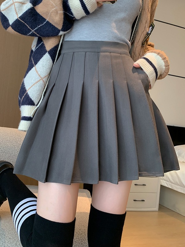 L9210 Skirt Women Autumn and Winter New Pleated Skirt Thickened Thickened Versatile High Waist Slim Retro Short Skirt